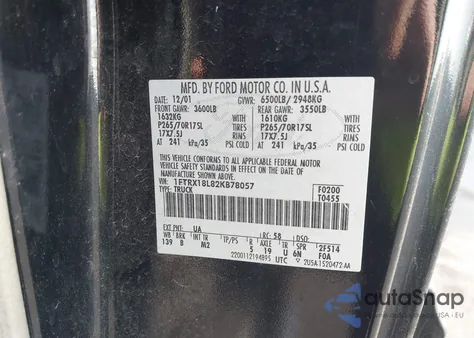 2002 Ford F-150 Lariat/Xl/Xlt from USA, damaged, VIN 1FTRX18L82KB78057